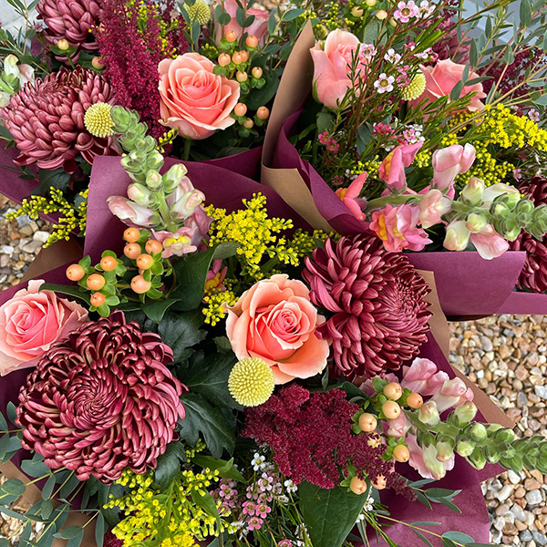Pink mixed bouquet of roses by Blubell Lane Cambridge