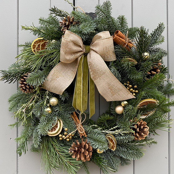Christmas Wreath from workshop class Cambridge Bluebell Lane